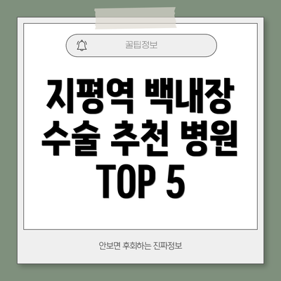 지평역 백내장 수술 추천 병원 TOP 5